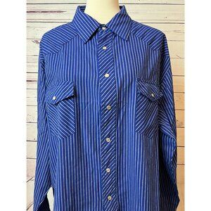 Wrangler Western Shirt‎ Mens 2XT 2XL Tall  Long Sleeve Pearl Snap Blue Stripe